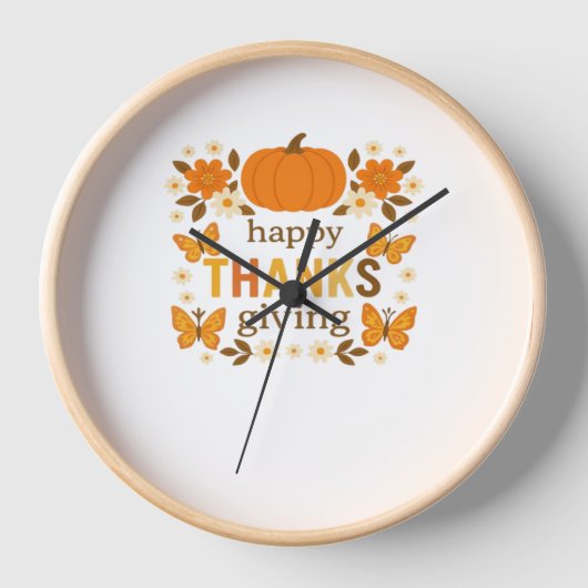 Fröhlicher Thanksgiving Blumenkürbis Klassischer T Uhr (Vorderseite)