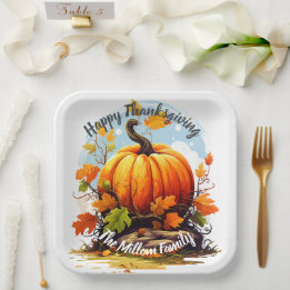 Fröhlicher Thanksgiving bunter Kürbis essbar Pappteller