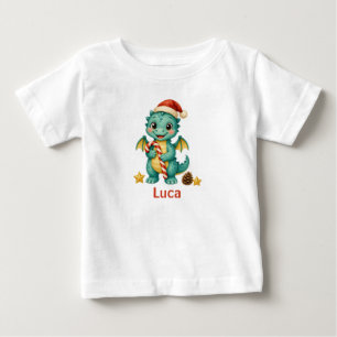 Fröhlicher Türkis Weihnachtsdrache Zuckerrohr Baby T-shirt