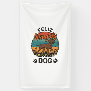 Fröhlicher Unartiger Hund Braun Retro Sonne Pfoten Banner