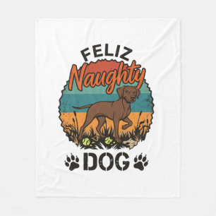 Fröhlicher Unartiger Hund Braun Retro Sonne Pfoten Fleecedecke