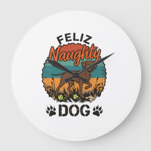 Fröhlicher Unartiger Hund Braun Retro Sonne Pfoten Große Wanduhr