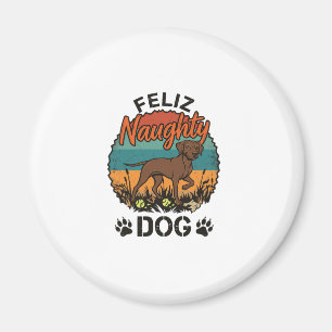 Fröhlicher Unartiger Hund Braun Retro Sonne Pfoten Magnet
