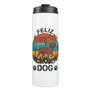 Fröhlicher Unartiger Hund Braun Retro Sonne Pfoten Thermosbecher