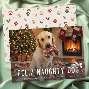 Fröhlicher unartiger Hund Lustiges Foto Weihnachte Feiertagskarte
