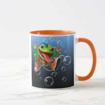Fröhlicher und feiner Mug, Frosch unter Wasser.