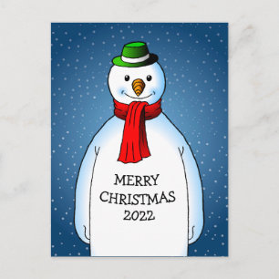 Fröhlicher und glücklicher Schneemann Feiertagspostkarte