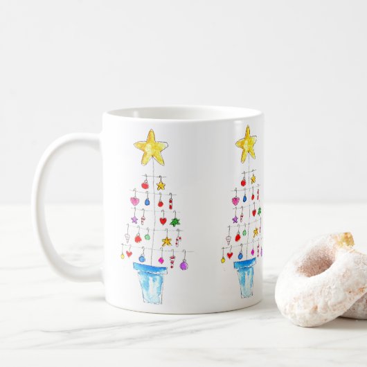 Fröhlicher und heller Baum Kaffeetasse (Mit Donut)