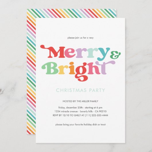 Fröhlicher und heller festlicher Farbenfroh Retro- Einladung (Vorne/Hinten)