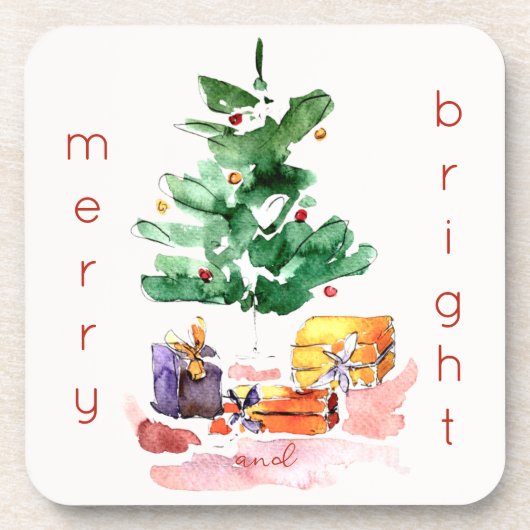 Fröhlicher und heller moderner Weihnachtsbaum Getränkeuntersetzer (Vorderseite)