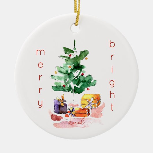 Fröhlicher und heller moderner Weihnachtsbaum Keramik Ornament (Vorne)