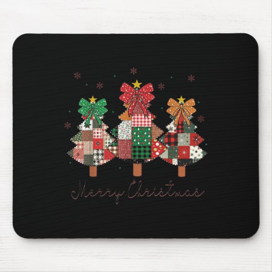 Fröhlicher und heller Patchwork-Weihnachtsbaum Vin Mousepad (Vorne)