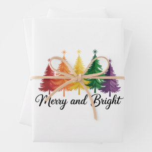 Fröhlicher und heller Regenbogen-Weihnachtsbaum Ga Geschenkpapier Set