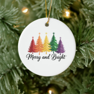 Fröhlicher und heller Regenbogen-Weihnachtsbaum Ga Keramik Ornament