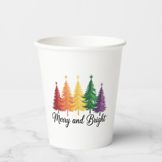 Fröhlicher und heller Regenbogen-Weihnachtsbaum Ga Pappbecher (Vorderseite)