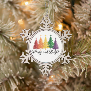 Fröhlicher und heller Regenbogen-Weihnachtsbaum Ga Schneeflocken Zinn-Ornament