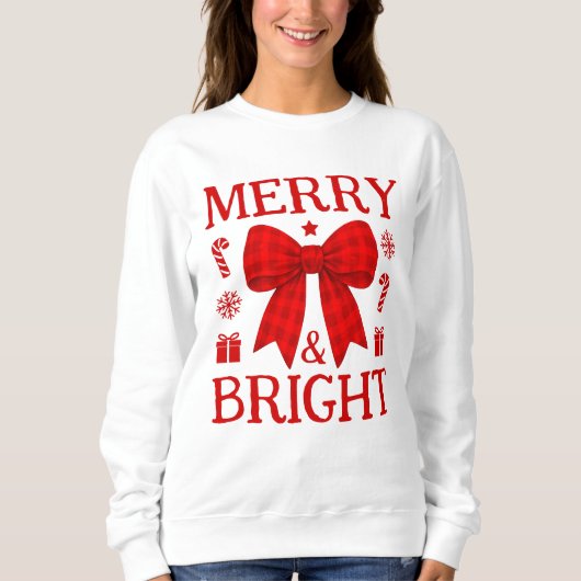 Fröhlicher und heller roter Gingham-Bogen-Weihnach Sweatshirt (Vorderseite)