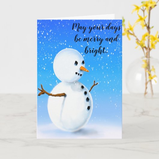 Fröhlicher und heller Schneemann am knusprigen Win Karte (Gelbe Blume)