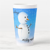 Fröhlicher und heller Schneemann mit blauem Himmel Milchtasse (Vorderseite)