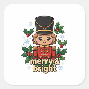 Fröhlicher und heller süßer Nussknacker-Weihnachts Quadratischer Aufkleber