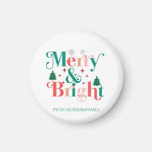 Fröhlicher und heller Tannenbaum-Schneeflocken Magnet