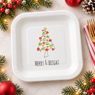 Fröhlicher und heller Wasserfarben-Weihnachtsbaum Pappteller