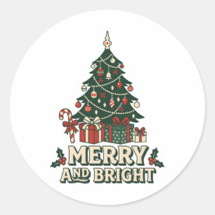 Fröhlicher und heller Weihnachtsbaum Runder Aufkleber