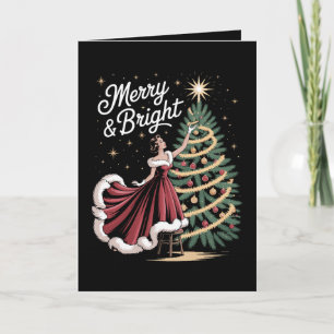 Fröhlicher und heller Weihnachtsbaum Vintage-Dame  Karte