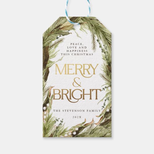 Fröhlicher und heller Weihnachtskranz Geschenkanhänger (Vorderseite)