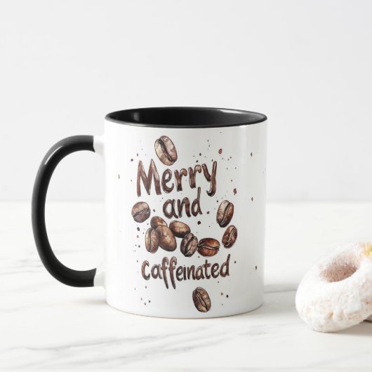 Fröhlicher und koffeinierter kuscheliger Weihnacht Tasse (Mit Donut)