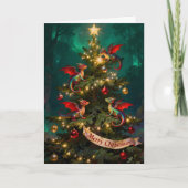Fröhlicher Unfug – Weihnachtsdrachen im Baum Karte (Vorderseite)