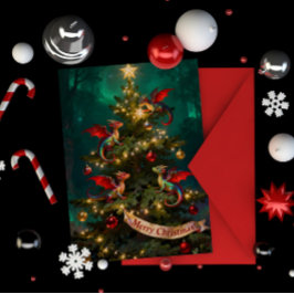 Fröhlicher Unfug – Weihnachtsdrachen im Baum Karte