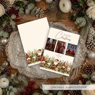 Fröhlicher Vintage-3-Foto-Gnom-Weihnachten TMF26 Feiertagskarte