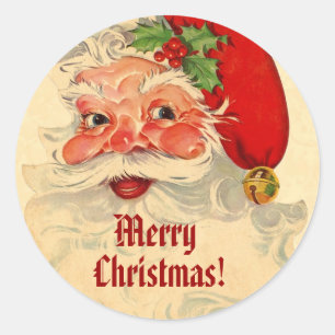 Fröhlicher Vintage-Weihnachtsmann Lächeln Muster C Runder Aufkleber