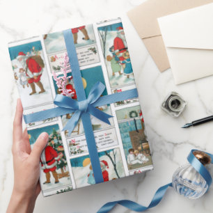 Fröhlicher Vintage-Weihnachtsmann Winter-Spaß-Coll Geschenkpapier