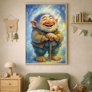 Fröhlicher Waldtroll – Whimsische Wandkunst aus ei Fotodruck