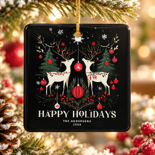 Fröhlicher warmer skandinavischer Weihnachtsbaum Keramikornament