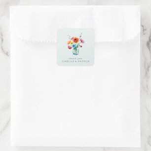 Fröhlicher Wasserfarben-Blumenstrauß Quadratischer Aufkleber