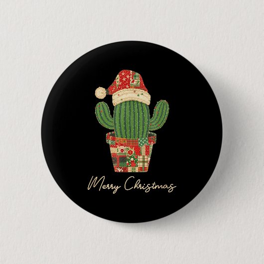 Fröhlicher Weihnachten Kaktus Patchwork Quilt Button (Vorderseite)