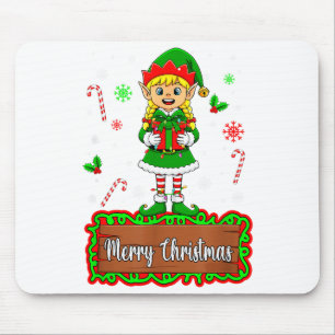 Fröhlicher Weihnachts-Elf-Kind Mädchen Bunte Licht Mousepad