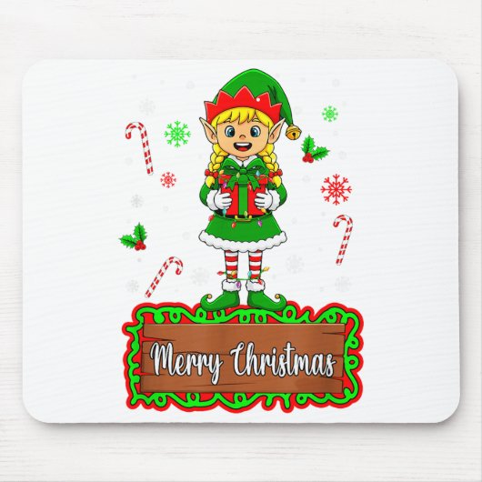 Fröhlicher Weihnachts-Elf-Kind Mädchen Bunte Licht Mousepad (Vorne)