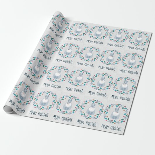 Fröhlicher Weihnachts-Hasen-Kranz Geschenkpapier (Ungerollt)