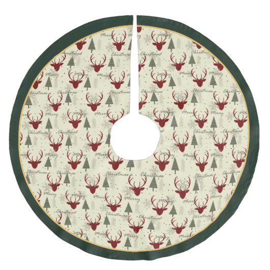 Fröhlicher Weihnachts Hirsch und Baum Festlicher B Polyester Weihnachtsbaumdecke (Vorderseite)
