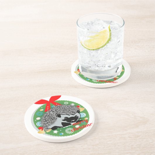 fröhlicher Weihnachts-Igel Getränkeuntersetzer (Seite)