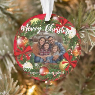 Fröhlicher Weihnachts-Kranz Foto Personalisiert Fa Ornament