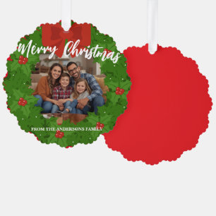 Fröhlicher Weihnachts-Kranz Foto Personalisiert Fa Ornament Karte