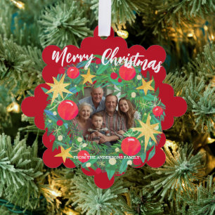 Fröhlicher Weihnachts-Kranz Foto Personalisiert Fa Ornament Karte