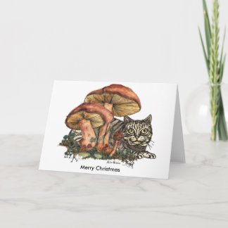 Fröhlicher Weihnachts-Pilz-Katze Feiertagskarte