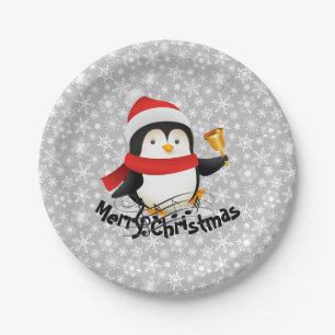 Fröhlicher Weihnachts Pinguin Papierplatte Pappteller