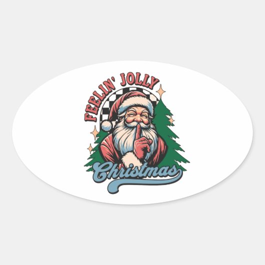 Fröhlicher Weihnachts-Santa Ovaler Aufkleber (Vorderseite)